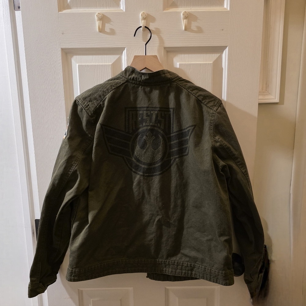 Olive Green Utility Jacket with Rebel Patch - Picture 2 of 4
